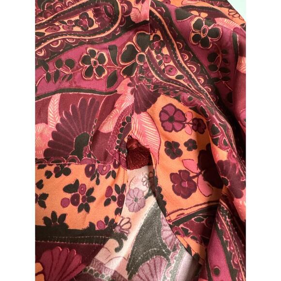 Figue NWT Pink Paisley Floral Satin Slip Dres s Sz Medium Spaghetti Strap - Picture 10 of 11